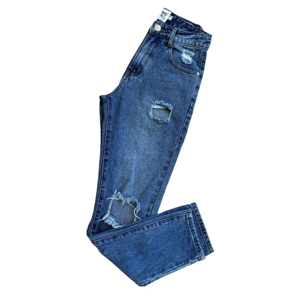 EUC Princess Polly Hayden‎ Knee Rip Straight Leg High Rise Mid Wash Denim Size 2